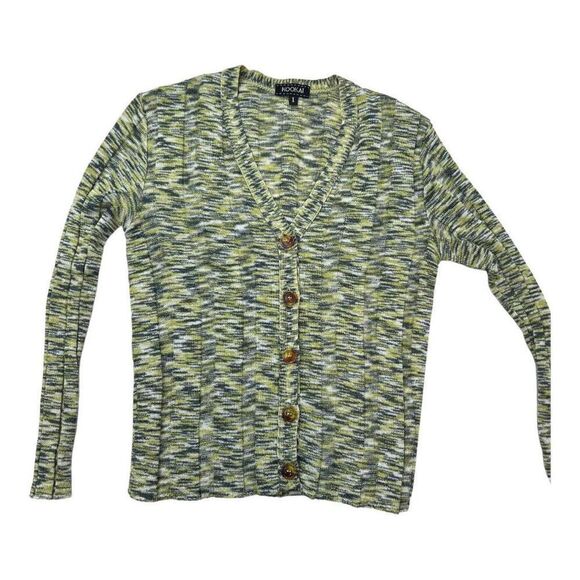 Kookai Women's Space Dye Knitted Button-Up V-Neck Sweater Cardigan Yellow Size 1 - Picture 4 of 9